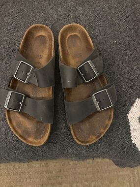 Birkenstock Black Two-Strap Slide Sandals with Buckles